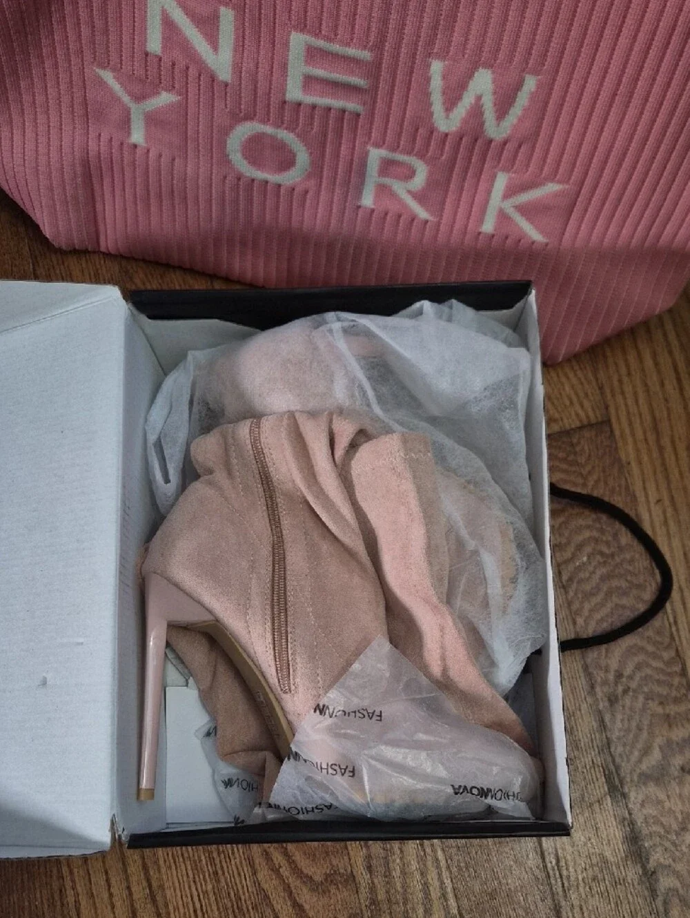 Fashion Nova nude suede